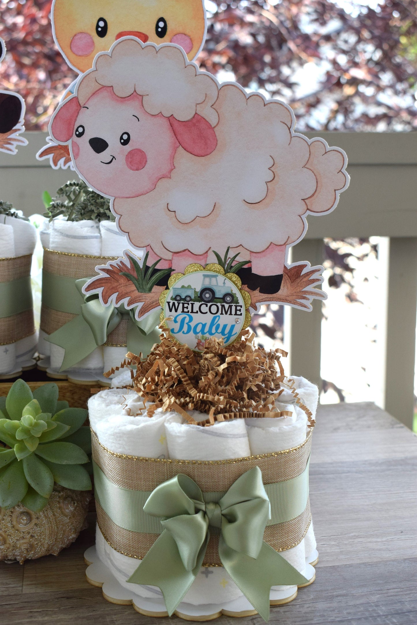 Farm Animal Mini Diaper Cake Set, Gender Reveal Barn Baby Shower, Baby Shower Centerpieces Decorations, Room Nursery, New Mom Gifts - S0008