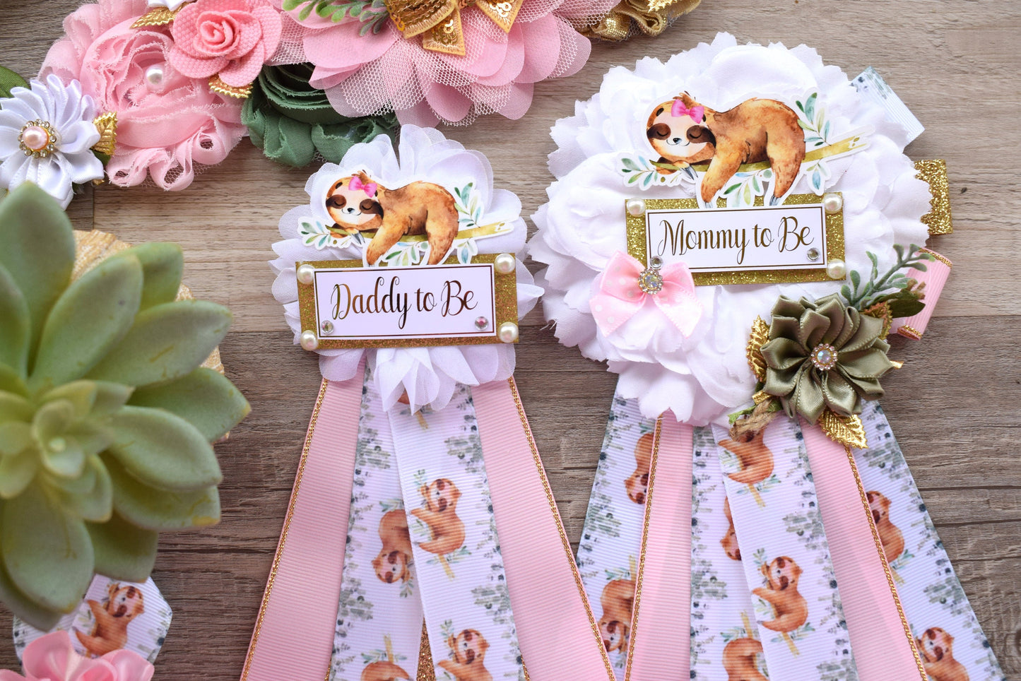 Pink Girl Sloth Baby Shower, Sloth Mommy to Be Pin, Sloth Baby Shower Pin, Sloth Greenery Maternity Sash, Baby Shower - S0004 - Celebrations By Cris