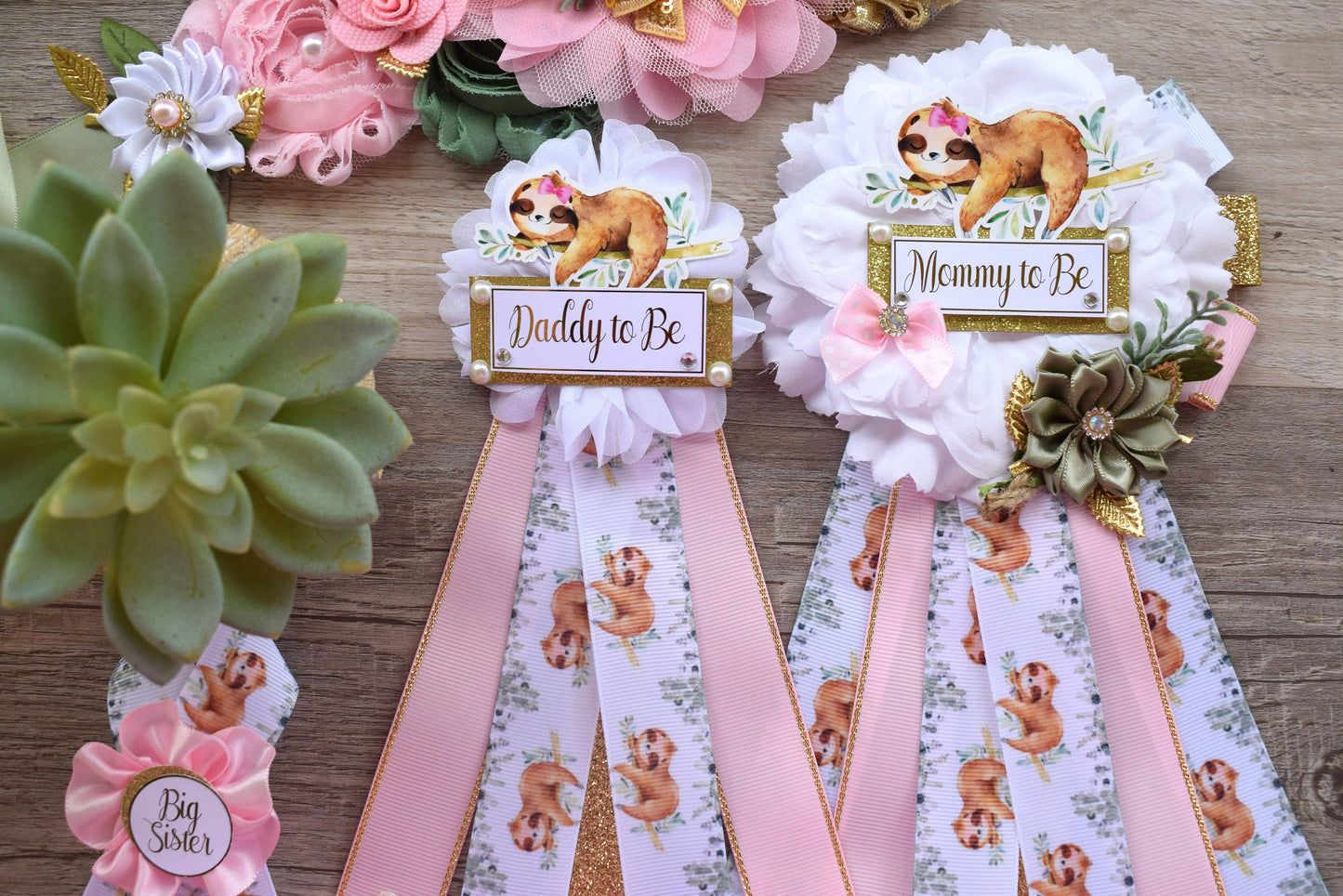 Pink Girl Sloth Baby Shower, Sloth Mommy to Be Pin, Sloth Baby Shower Pin, Sloth Greenery Maternity Sash, Baby Shower - S0004 - Celebrations By Cris