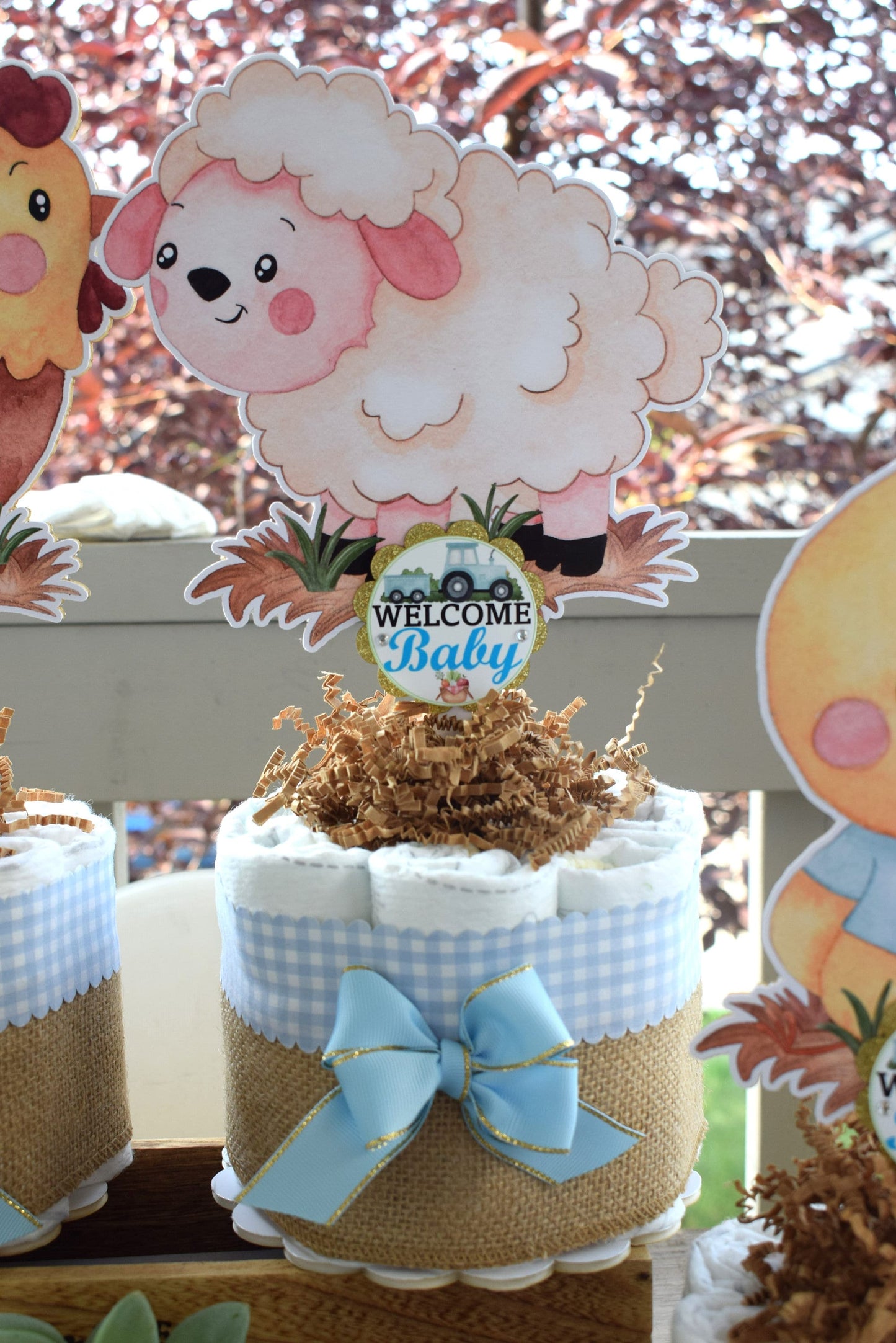 Boy Farm Animal Mini Diaper Cake Set, Blue Barn Baby Shower, Baby Shower Centerpieces Decorations, Boy Room Nursery, New Mom Gifts - S0007