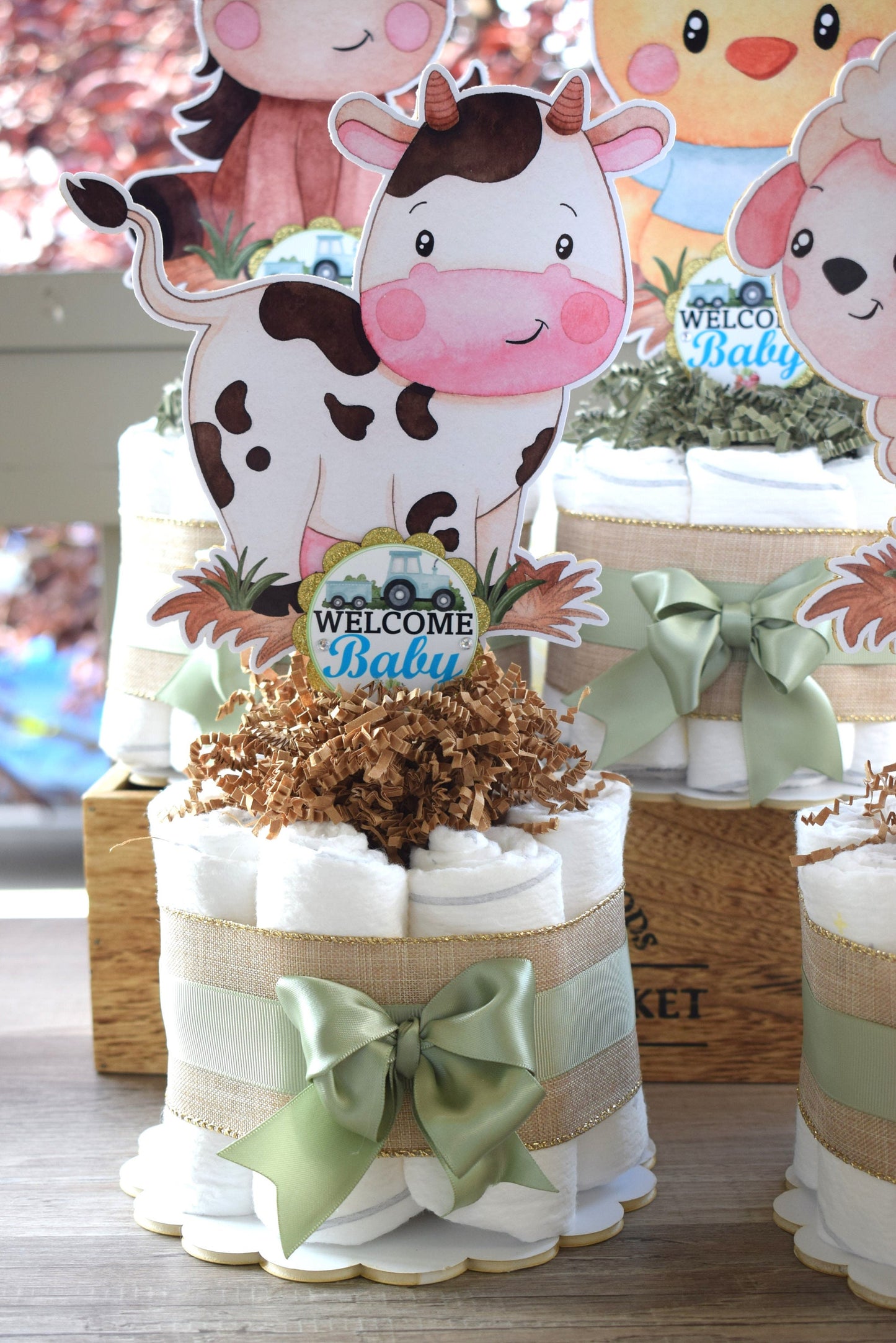 Farm Animal Mini Diaper Cake Set, Gender Reveal Barn Baby Shower, Baby Shower Centerpieces Decorations, Room Nursery, New Mom Gifts - S0008