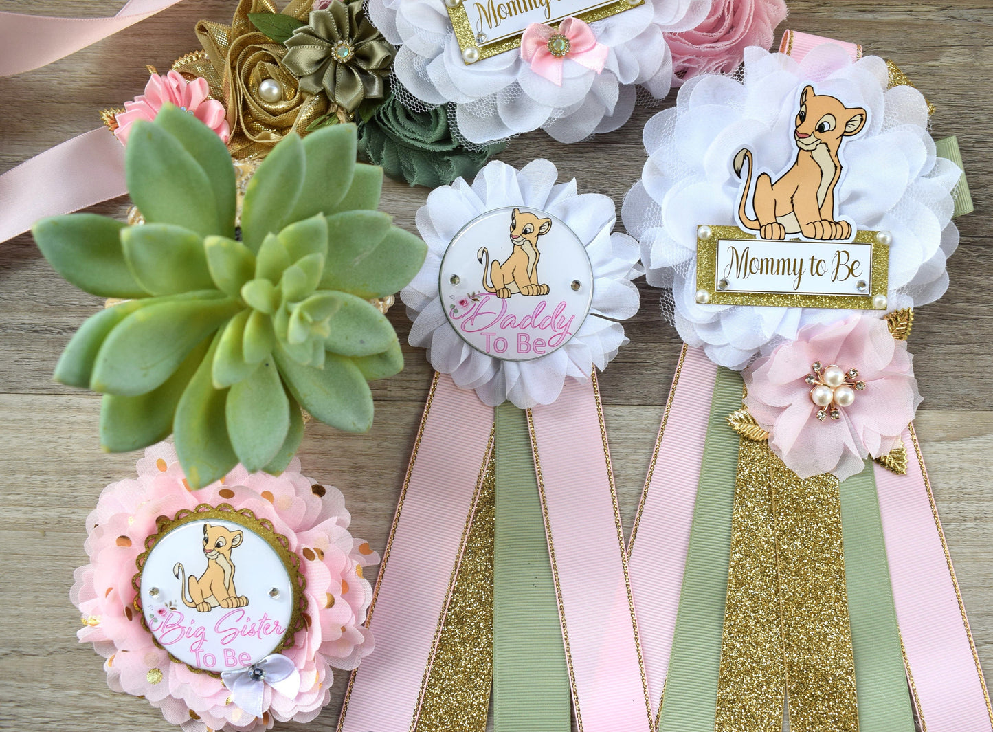 Nala Baby Shower Set, Maternity Sash, Pink Nala Maternity Sash, Lion Mommy To Be Ribbon, Daddy To Be Pin, Nala Baby Shower Gift, Custom - Celebrations By Cris