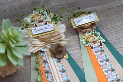 Safari Truck Baby Shower, Safari Sage Wood Maternity Sash, Animal Boho Mommy To Be Ribbon, Jungle Daddy To Be Pin, Greenery Shower, Custom - Celebrations By Cris