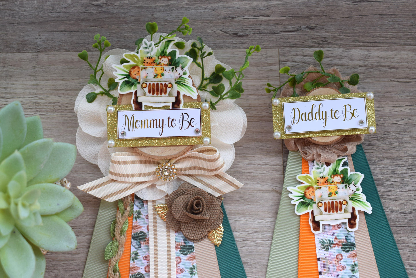 Safari Truck Baby Shower, Safari Sage Wood Maternity Sash, Animal Boho Mommy To Be Ribbon, Jungle Daddy To Be Pin, Greenery Shower, Custom - Celebrations By Cris