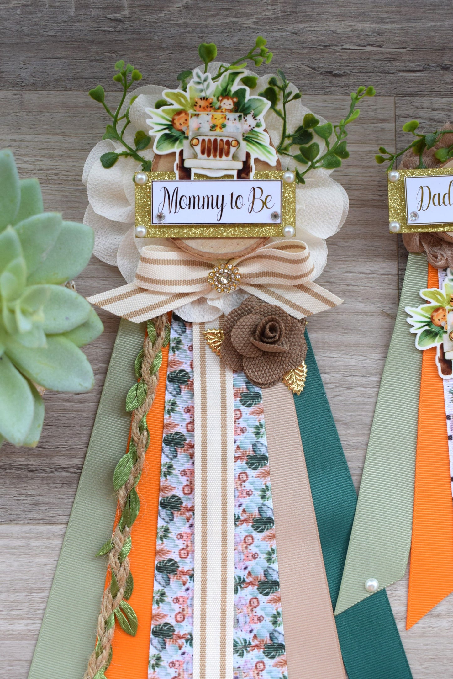 Safari Truck Baby Shower, Safari Sage Wood Maternity Sash, Animal Boho Mommy To Be Ribbon, Jungle Daddy To Be Pin, Greenery Shower, Custom - Celebrations By Cris