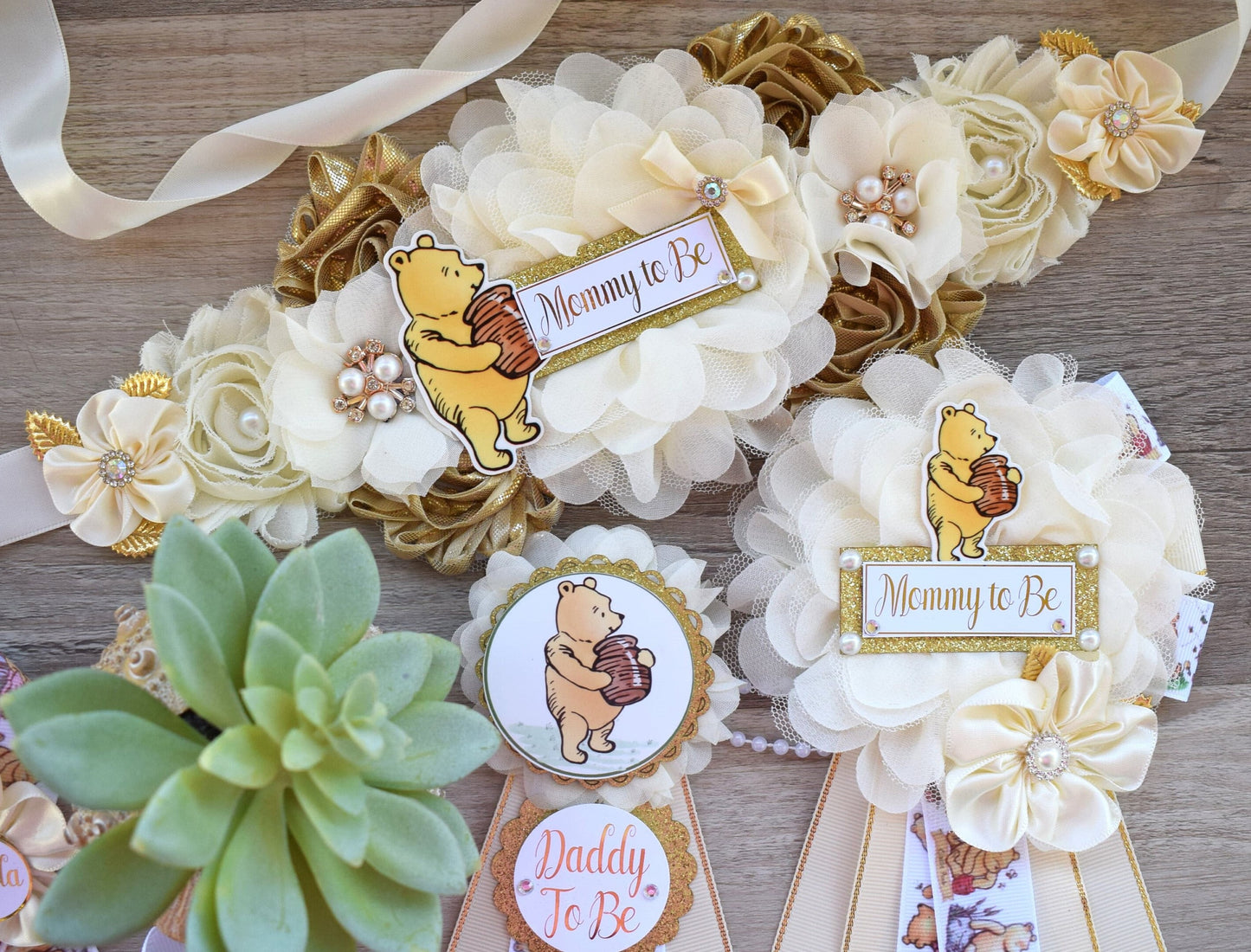 Classic Winnie The Pooh Baby Shower, Winnie the Pooh Mommy To Be Pin, Classic Winnie the Pooh, Winnie the Pooh Mommy and Daddy Pin, Custom - Celebrations By Cris