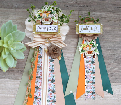 Safari Truck Baby Shower, Safari Sage Wood Maternity Sash, Animal Boho Mommy To Be Ribbon, Jungle Daddy To Be Pin, Greenery Shower, Custom - Celebrations By Cris