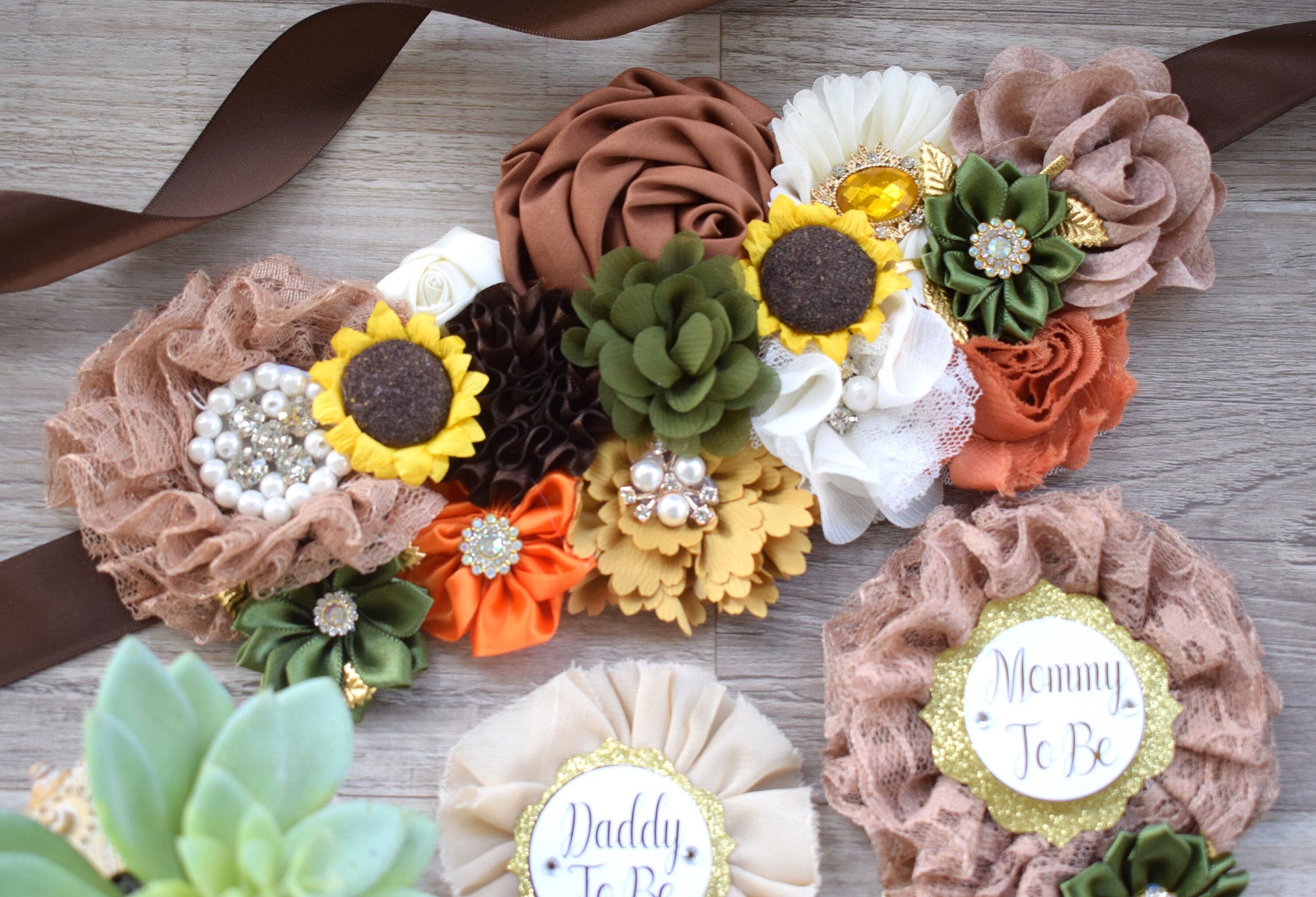 Fall Autumn Baby Shower, Autumn Maternity Sash, Mommy To Be Ribbon Pin, Daddy To Be Pin, Thanksgiving Sash Sunflower, Autumn Baby Shower - Celebrations By Cris