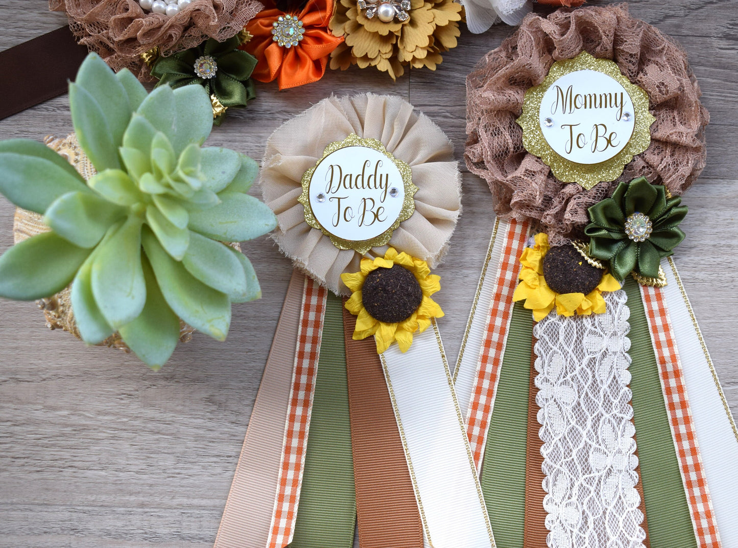 Fall Autumn Baby Shower, Autumn Maternity Sash, Mommy To Be Ribbon Pin, Daddy To Be Pin, Thanksgiving Sash Sunflower, Autumn Baby Shower - Celebrations By Cris