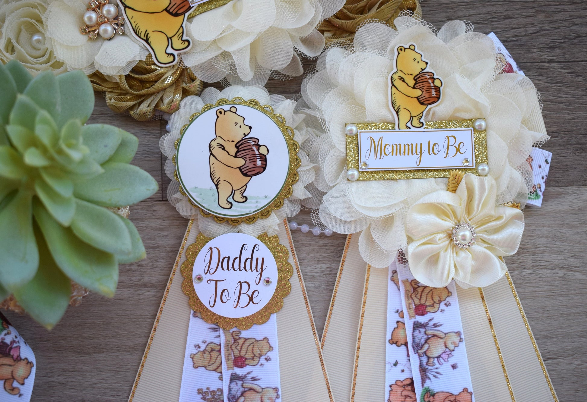 Classic Winnie The Pooh Baby Shower, Winnie the Pooh Mommy To Be Pin, Classic Winnie the Pooh, Winnie the Pooh Mommy and Daddy Pin, Custom - Celebrations By Cris