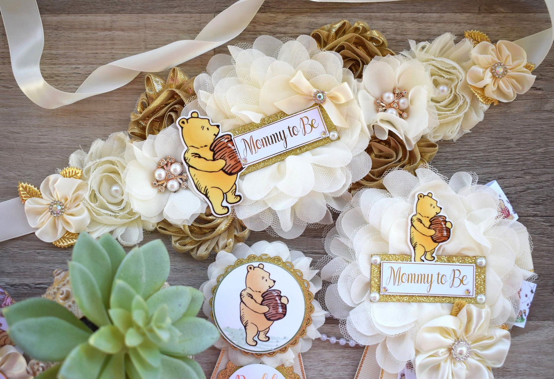 Classic Winnie The Pooh Baby Shower, Winnie the Pooh Mommy To Be Pin, Classic Winnie the Pooh, Winnie the Pooh Mommy and Daddy Pin, Custom - Celebrations By Cris