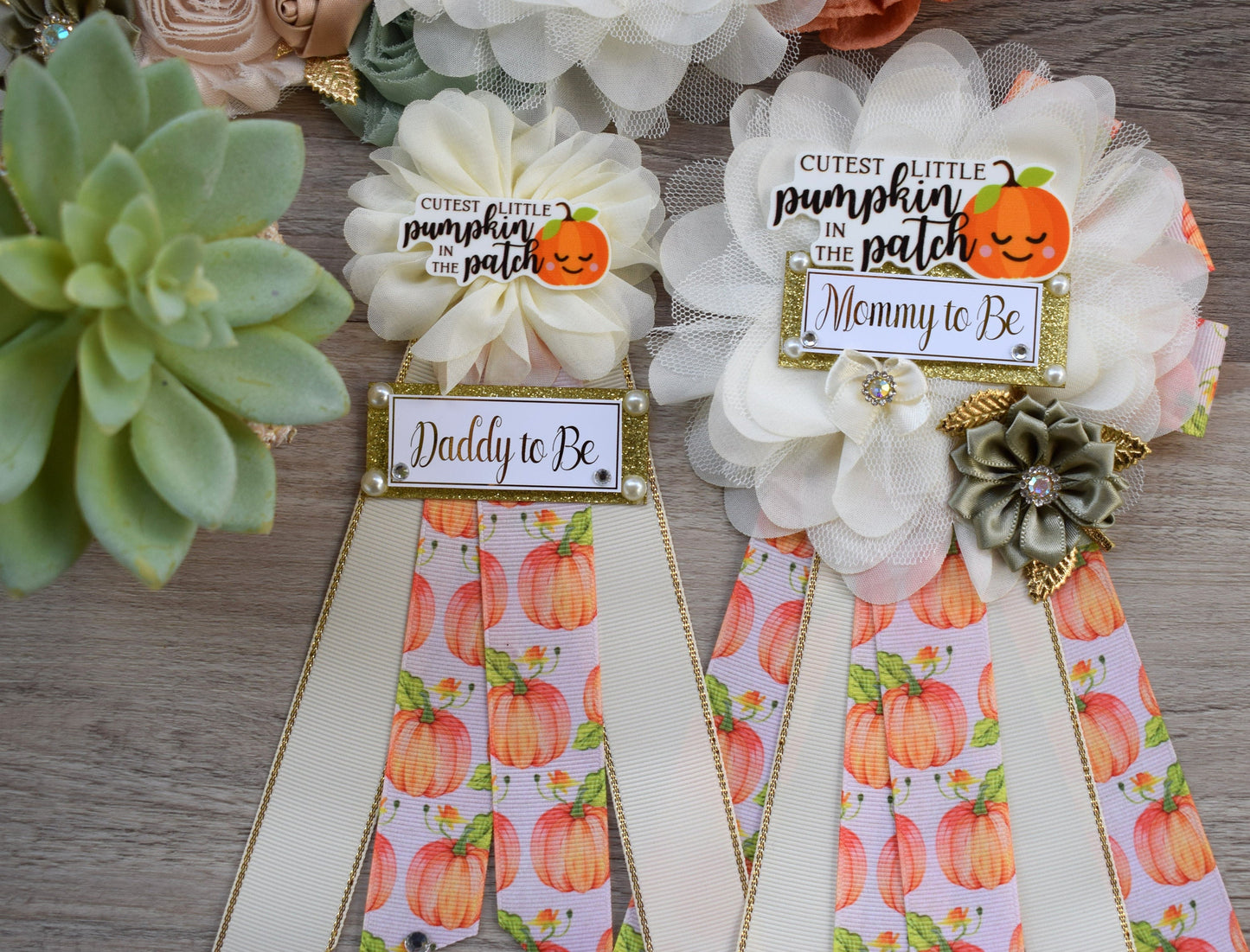 Cutest Little Pumpkin In The Patch Baby Shower, Ivory Orange Sage Maternity Sash, Pumpkin Mommy To Be Ribbon, Pumpkin Daddy To Be Pin