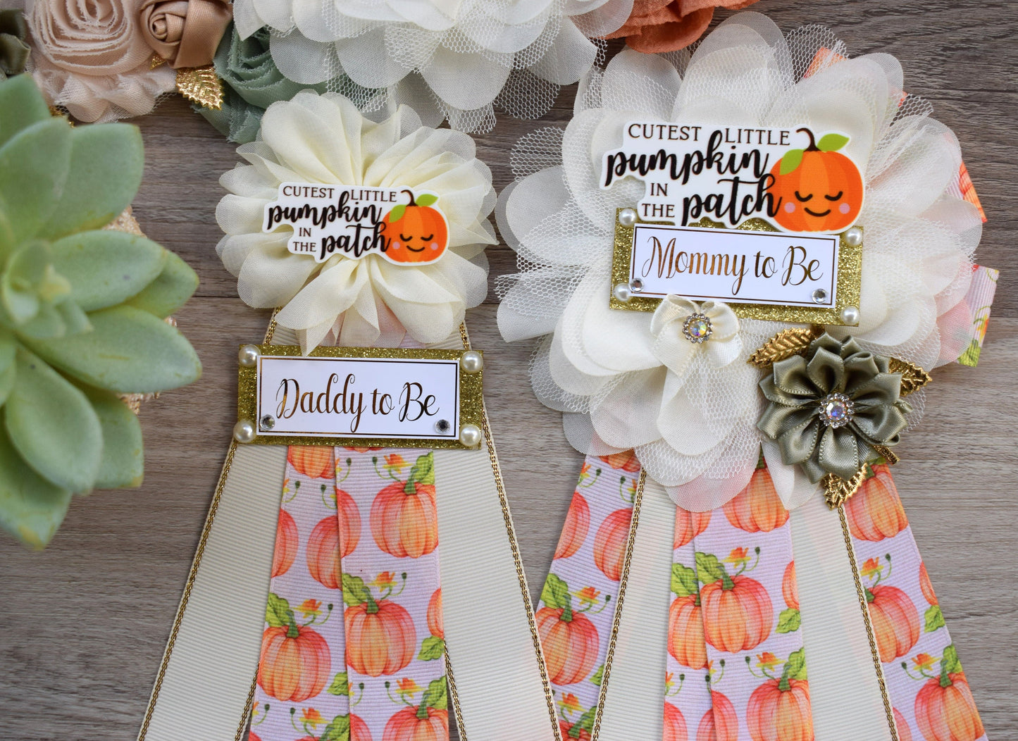 Cutest Little Pumpkin In The Patch Baby Shower, Ivory Orange Sage Maternity Sash, Pumpkin Mommy To Be Ribbon, Pumpkin Daddy To Be Pin