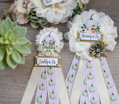 Sage Pumpkin Baby Shower, Sage Green Pumpkin Mommy To Be Pin,  Cream Pumpkin Daddy To Be Pin, Pumpkin Baby Shower Gift, Fall Baby Shower