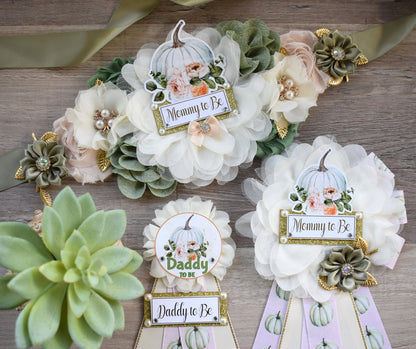 Sage Pumpkin Baby Shower, Sage Green Pumpkin Mommy To Be Pin,  Cream Pumpkin Daddy To Be Pin, Pumpkin Baby Shower Gift, Fall Baby Shower