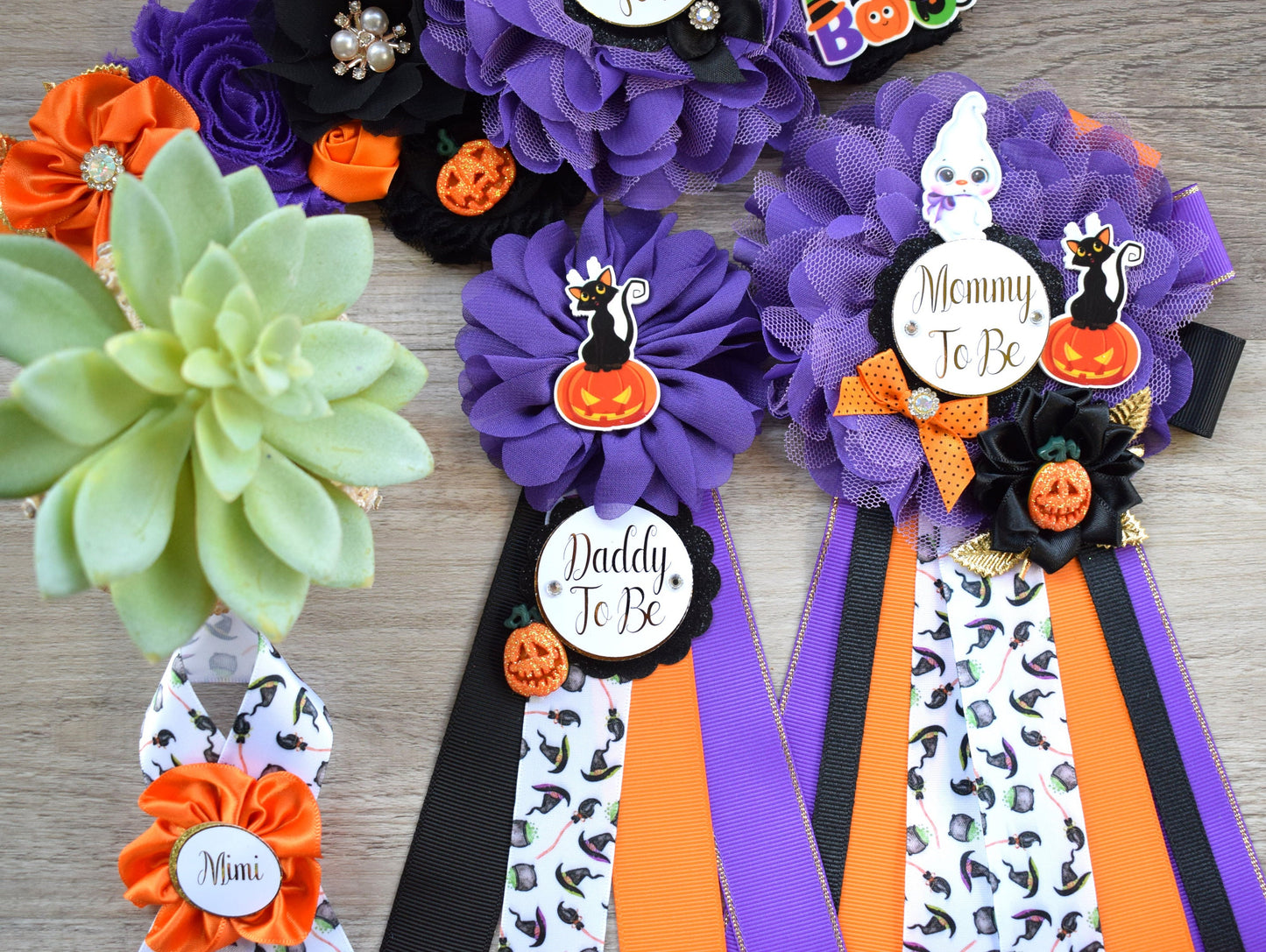 Ghost Halloween Baby Shower, Halloween Baby Shower, Black Purple Orange Maternity Sash, Mommy To Be Pin, Daddy To Be Pin