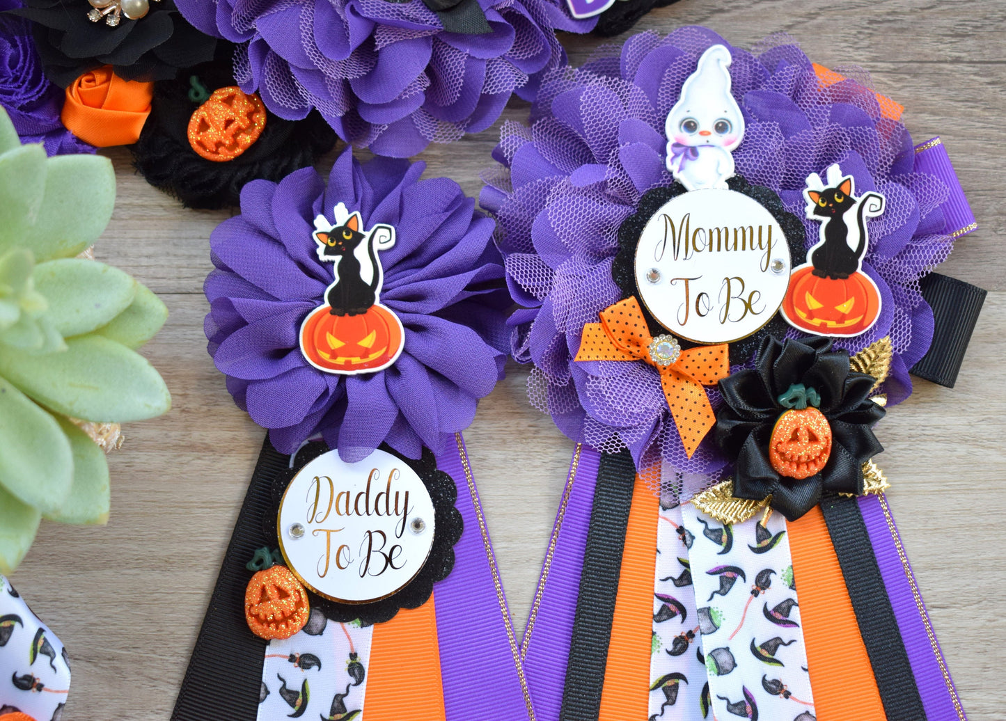 Ghost Halloween Baby Shower, Halloween Baby Shower, Black Purple Orange Maternity Sash, Mommy To Be Pin, Daddy To Be Pin