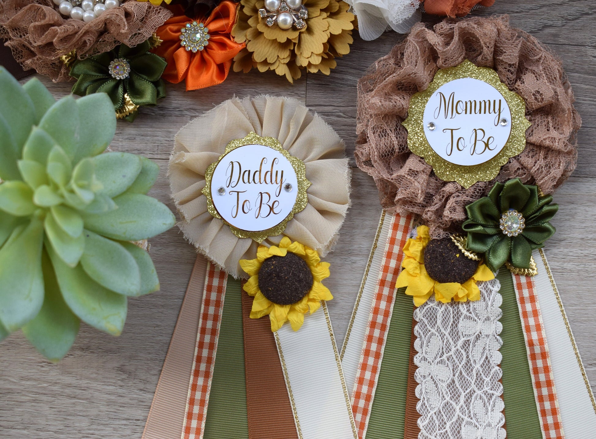 Fall Autumn Baby Shower, Autumn Maternity Sash, Mommy To Be Ribbon Pin, Daddy To Be Pin, Thanksgiving Sash Sunflower, Autumn Baby Shower - Celebrations By Cris