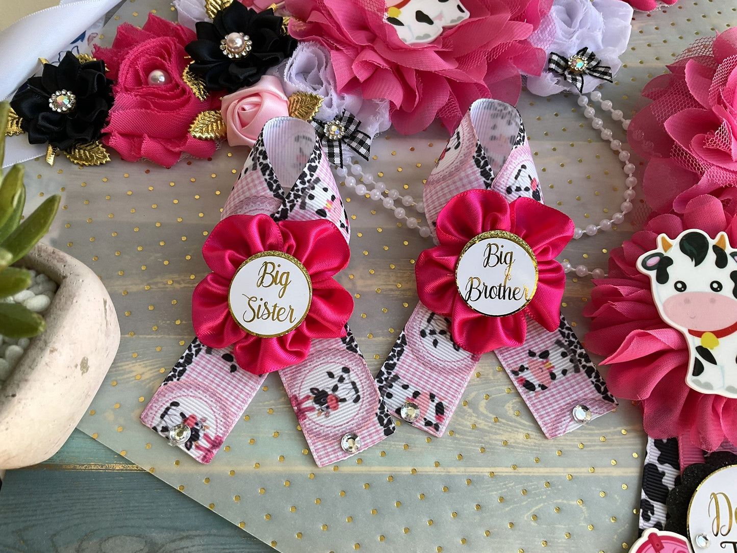 Disco Cowgirl Baby Shower, Cowgirl Maternity Sash, Girl Farm Mommy To Be Ribbon, Daddy To Be Pin, Hot Pink Black White, Baby Shower Gift - Celebrations By Cris