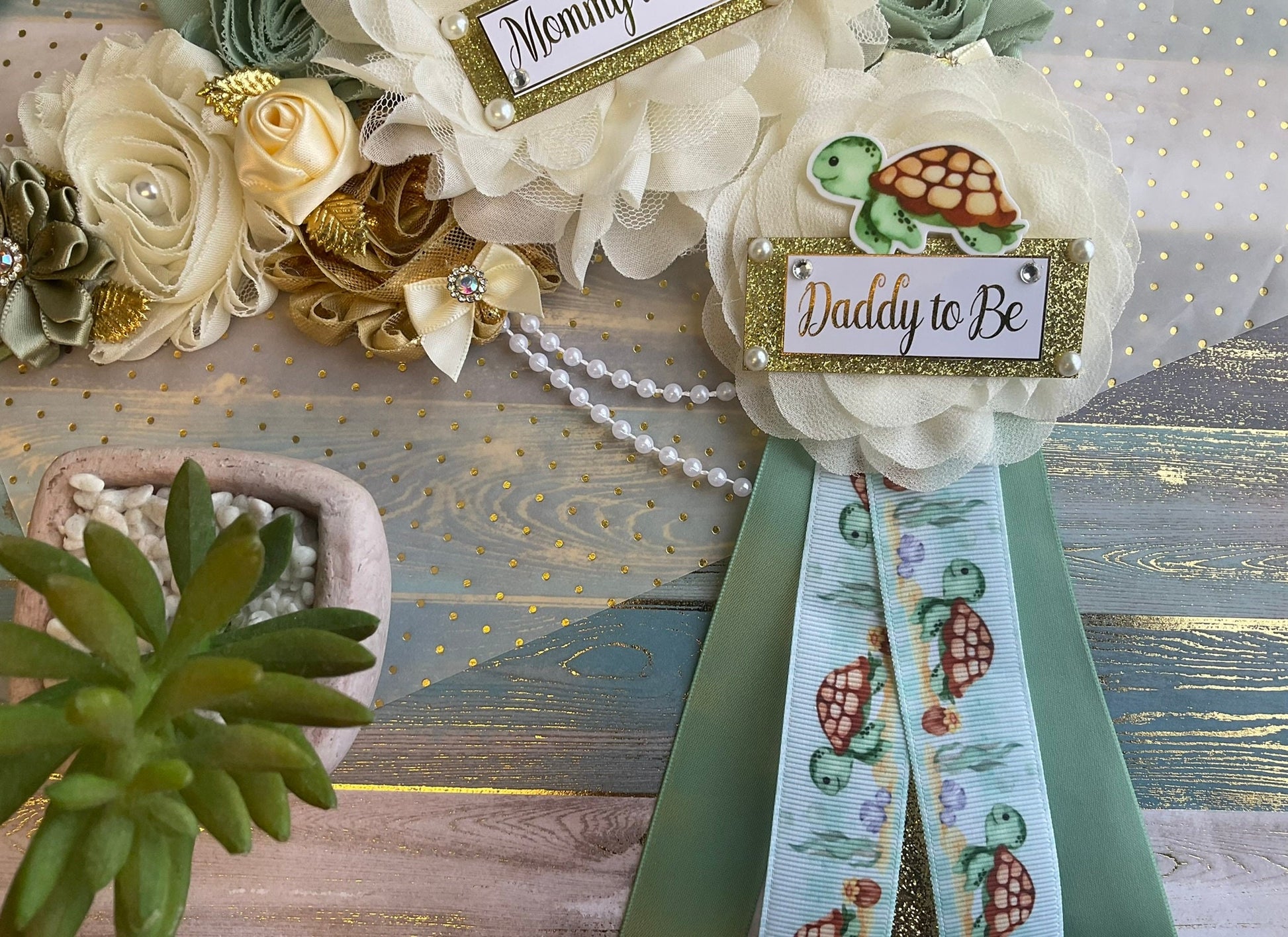 Sea Turtle Baby Shower, Neutral Under The Sea Maternity Sash, Under The Sea Daddy To Be Pin, Gift For Parents, Baby Shower Gift - Celebrations By Cris