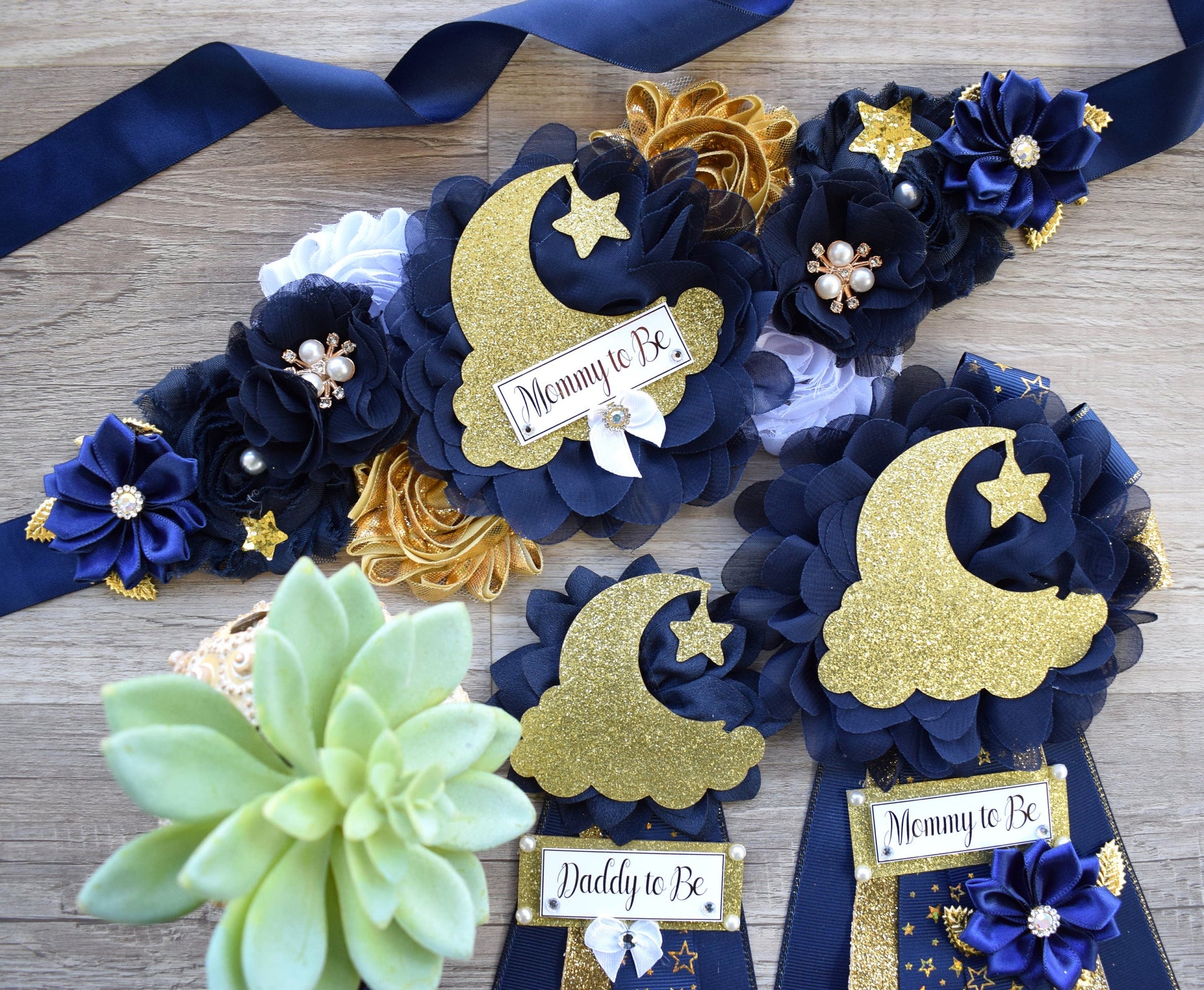 Navy Blue Twinkle Twinkle Little Star Baby Shower, Maternity sash, Navy Blue Gold Twinkle Star Mommy To Be Pin, Twinkle Star Daddy To Be Pin - Celebrations By Cris