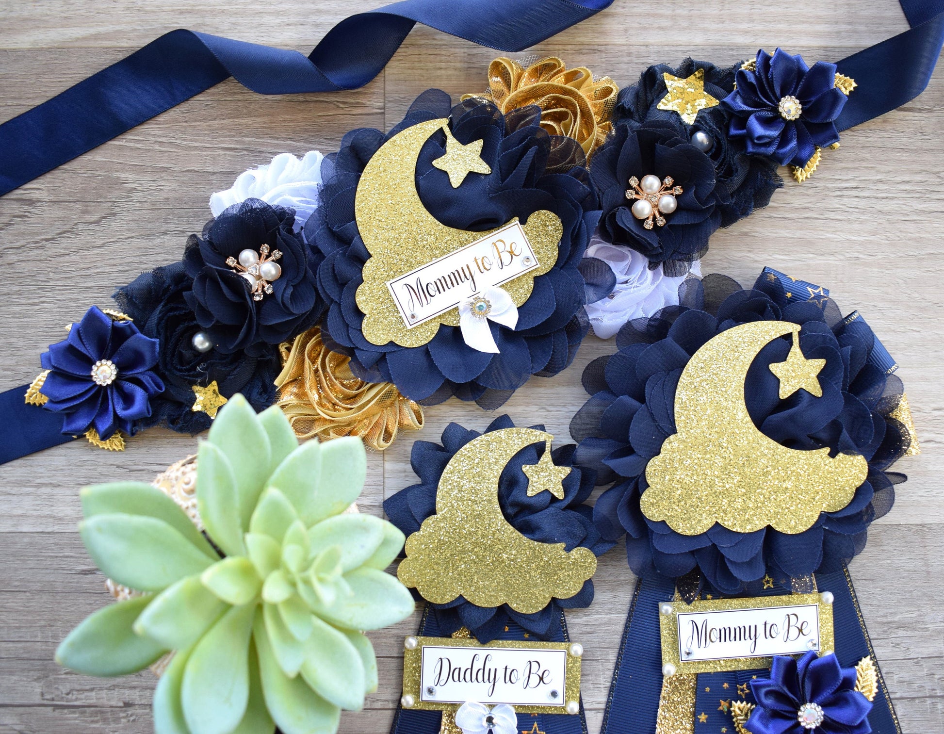 Navy Blue Twinkle Twinkle Little Star Baby Shower, Maternity sash, Navy Blue Gold Twinkle Star Mommy To Be Pin, Twinkle Star Daddy To Be Pin - Celebrations By Cris