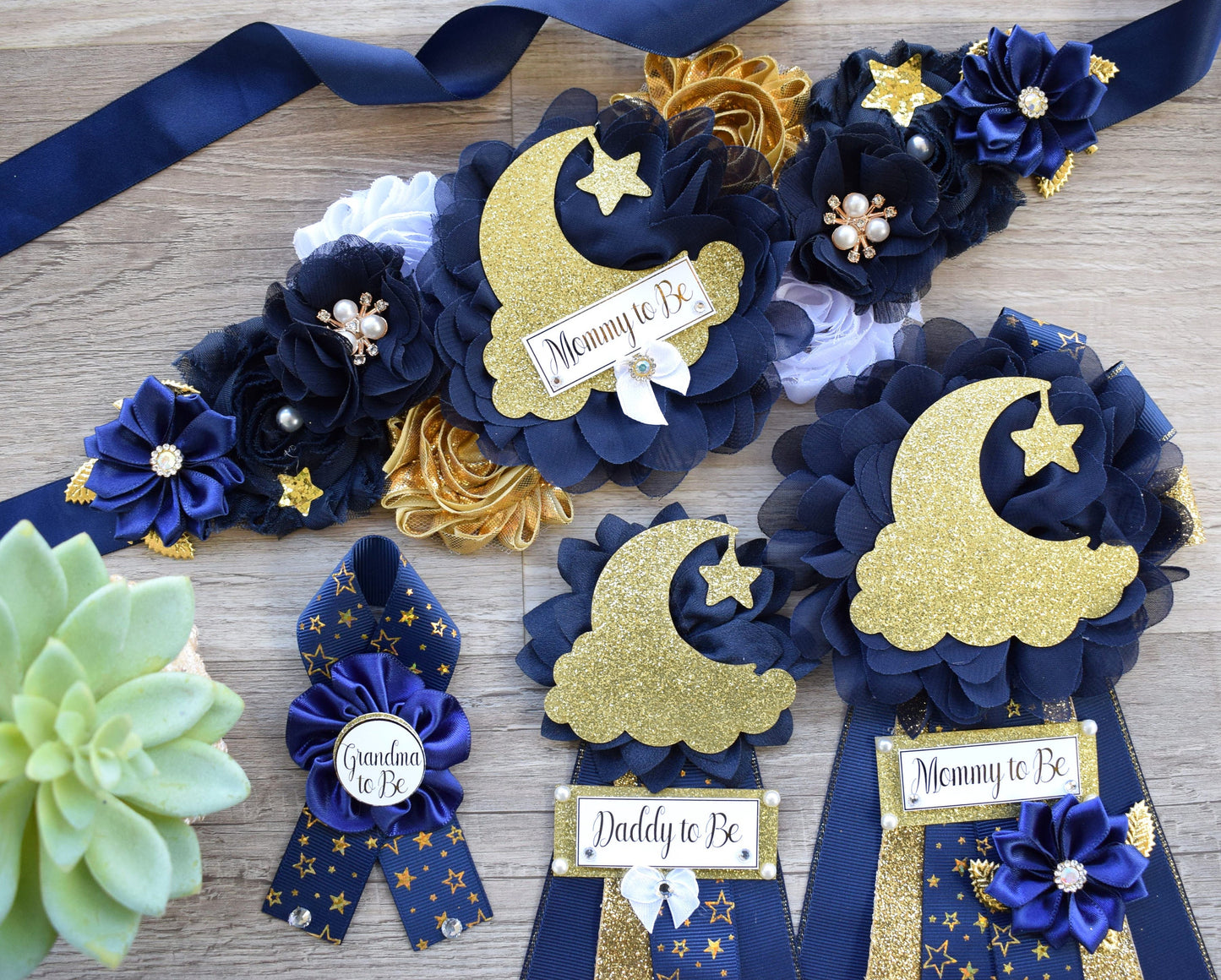 Navy Blue Twinkle Twinkle Little Star Baby Shower, Maternity sash, Navy Blue Gold Twinkle Star Mommy To Be Pin, Twinkle Star Daddy To Be Pin - Celebrations By Cris