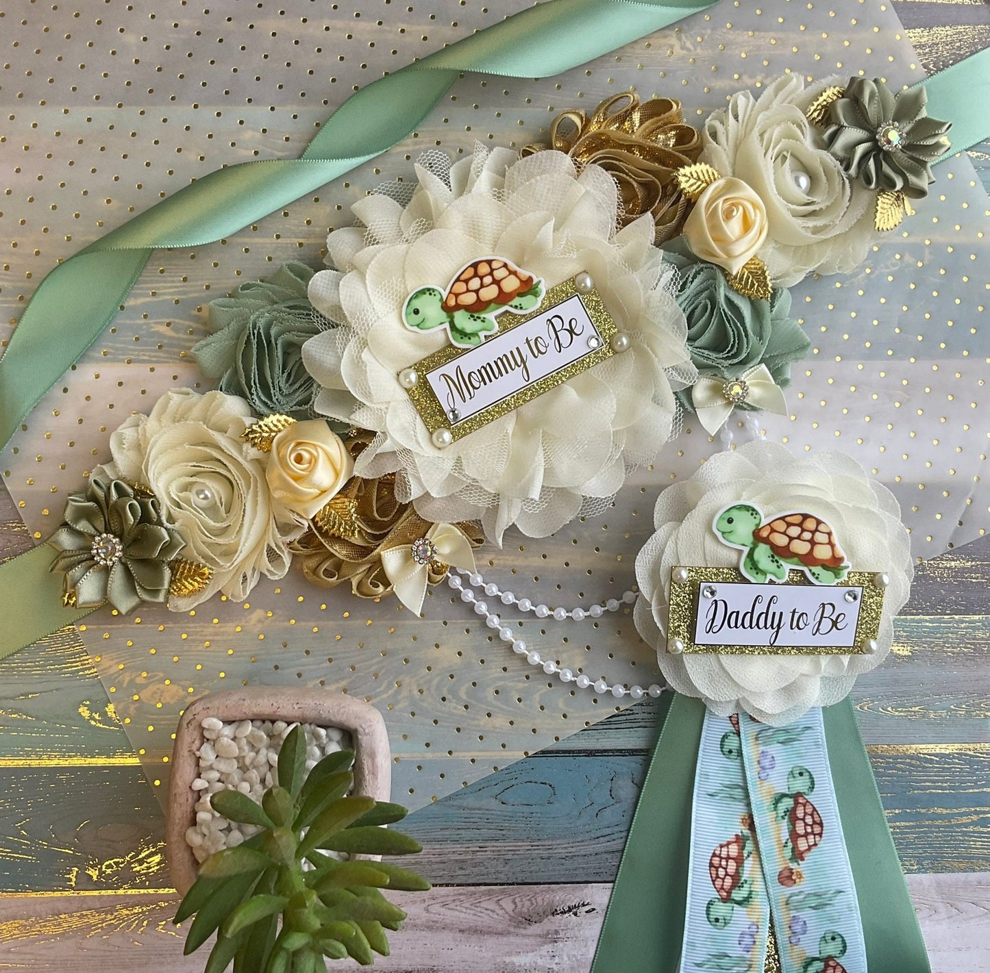 Sea Turtle Baby Shower, Neutral Under The Sea Maternity Sash, Under The Sea Daddy To Be Pin, Gift For Parents, Baby Shower Gift - Celebrations By Cris