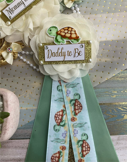 Sea Turtle Baby Shower, Neutral Under The Sea Maternity Sash, Under The Sea Daddy To Be Pin, Gift For Parents, Baby Shower Gift - Celebrations By Cris