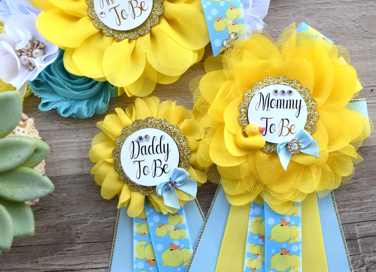 Boy Rubber Duck Baby Shower, Ducky Maternity Sash, Mommy To Be Ribbon, Daddy To Be Corsage Pin, Yellow Blue White Duck Baby Shower Sash