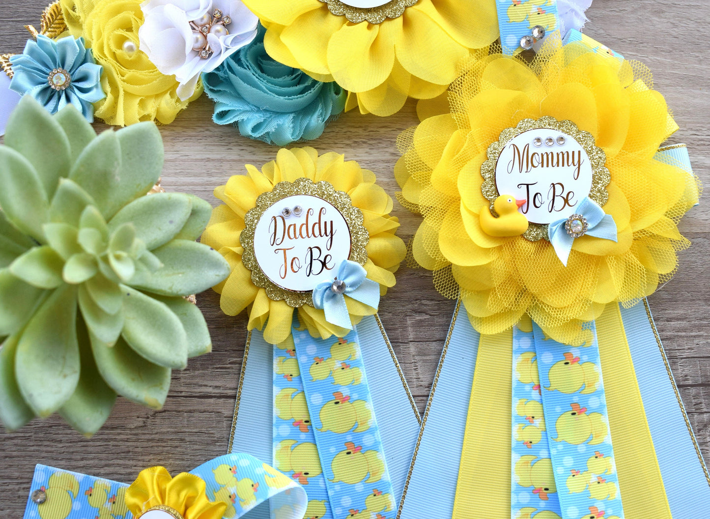 Boy Rubber Duck Baby Shower, Ducky Maternity Sash, Mommy To Be Ribbon, Daddy To Be Corsage Pin, Yellow Blue White Duck Baby Shower Sash