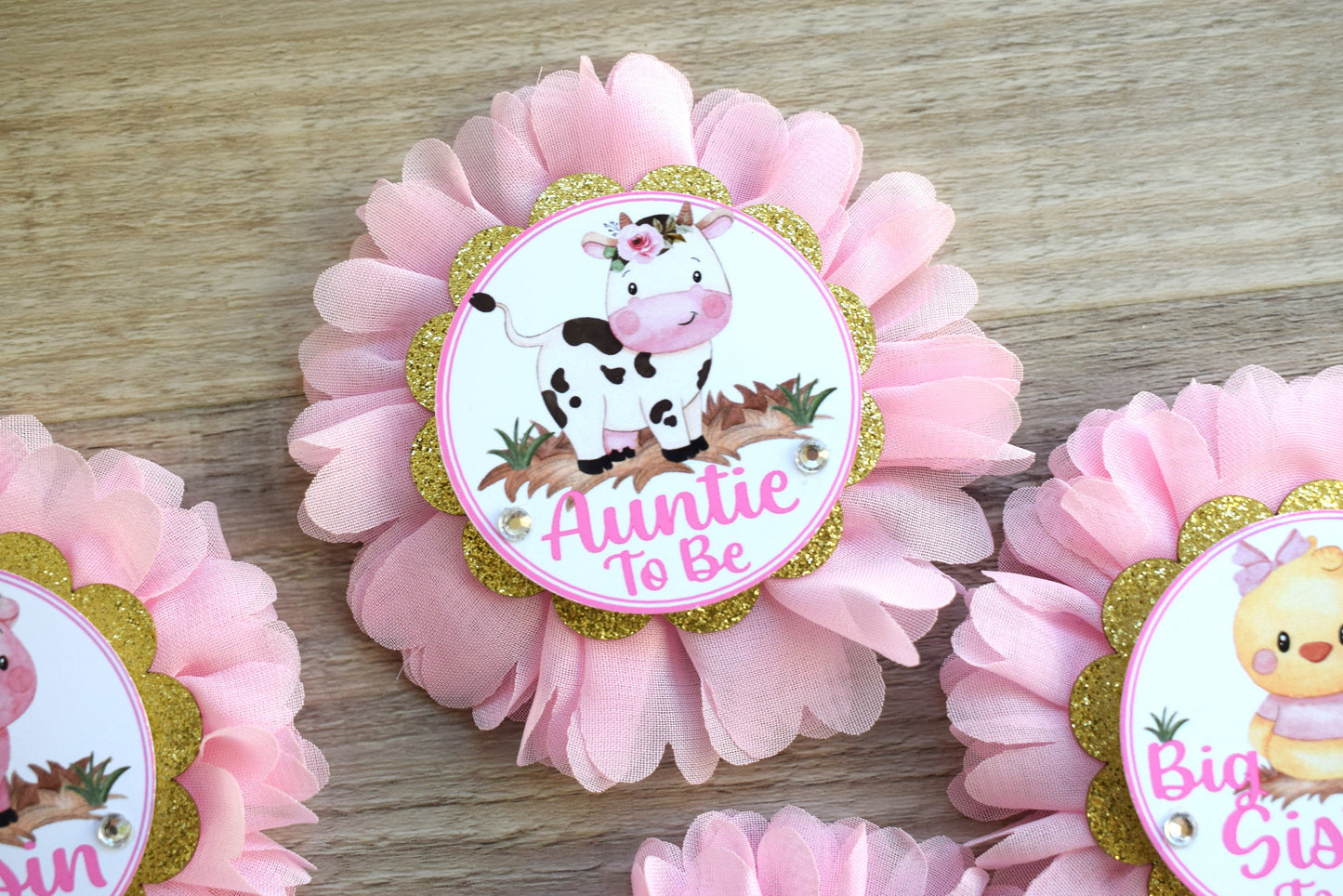 Girl Farm Animal Baby Shower, Barn Animal Baby Shower, Cow Sheep Horse Mommy To Be Ribbon Pin, Farm Daddy To Be Ribbon Pin - S0003 - Celebrations By Cris