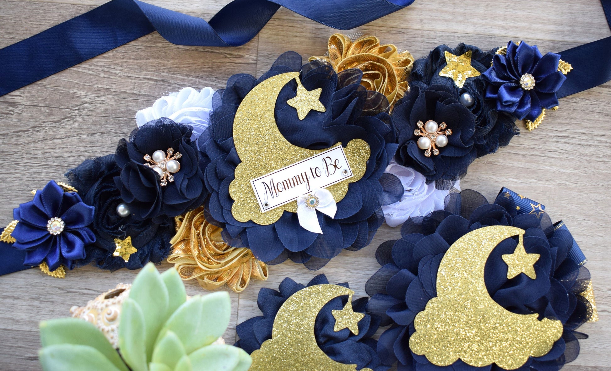 Navy Blue Twinkle Twinkle Little Star Baby Shower, Maternity sash, Navy Blue Gold Twinkle Star Mommy To Be Pin, Twinkle Star Daddy To Be Pin - Celebrations By Cris