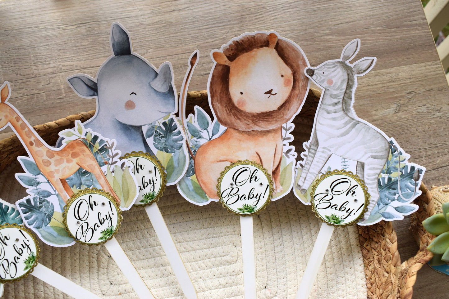 Boho Safari Cake Toppers, Baby Shower Party, Baby Shower Centerpieces Decorations, Boy Room Nursery Decor, New Mom Gifts - S0001