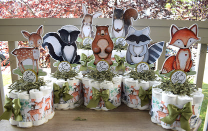 Woodland Mini Diaper Cake Set Baby Shower, Woodland Centerpieces Decorations, Girl and Boy Room Nursery Decor, New Mom Gifts - S0005