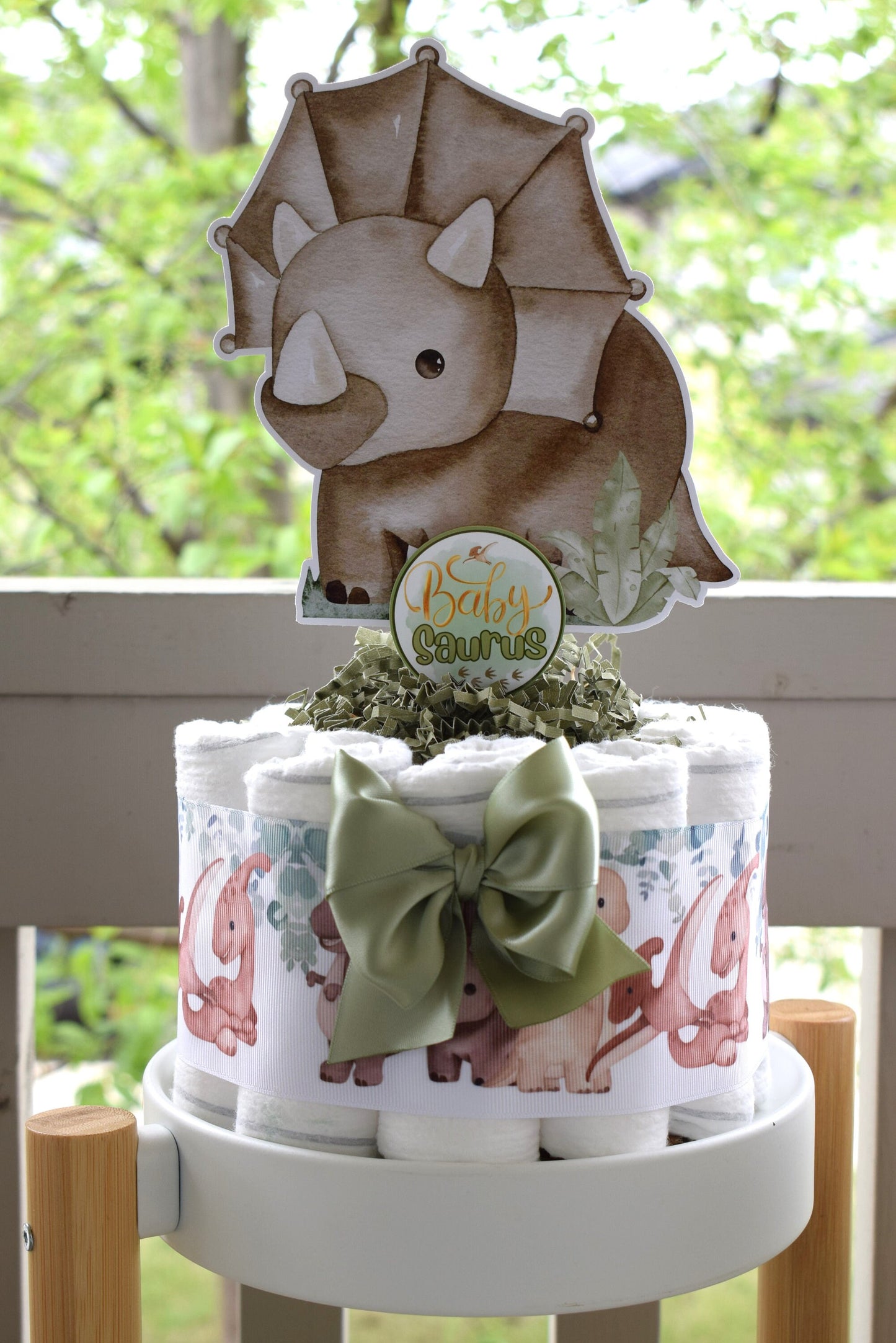 Boho Dinosaur Mini Diaper Cake Set Baby Shower, Neutral Dinosaur Centerpieces Decorations, Boy Room Nursery Decor, New Mom Gifts - S0002