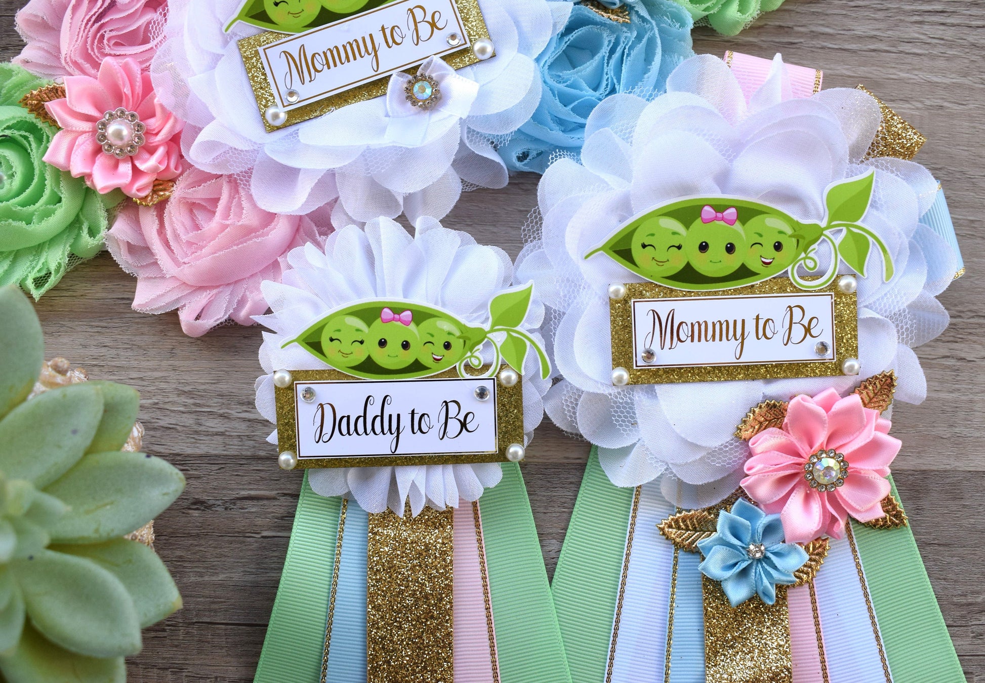 Sweet Pea Baby Shower, Peas In A Pod Twins Baby Shower, Maternity Sash, Girl Boy Mommy To Be Pin, Daddy To Be Pin, Sweet Pea Corsage Pin - Celebrations By Cris