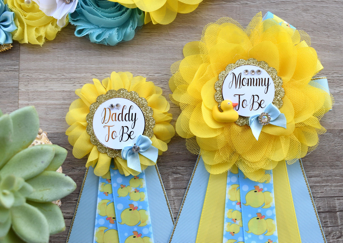 Boy Rubber Duck Baby Shower, Ducky Maternity Sash, Mommy To Be Ribbon, Daddy To Be Corsage Pin, Yellow Blue White Duck Baby Shower Sash