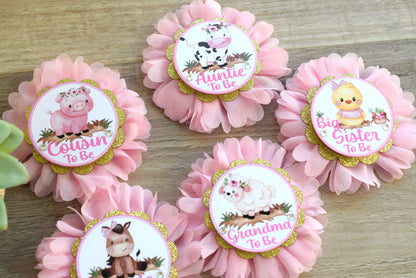 Girl Farm Animal Baby Shower, Barn Animal Baby Shower, Cow Sheep Horse Mommy To Be Ribbon Pin, Farm Daddy To Be Ribbon Pin - S0003 - Celebrations By Cris