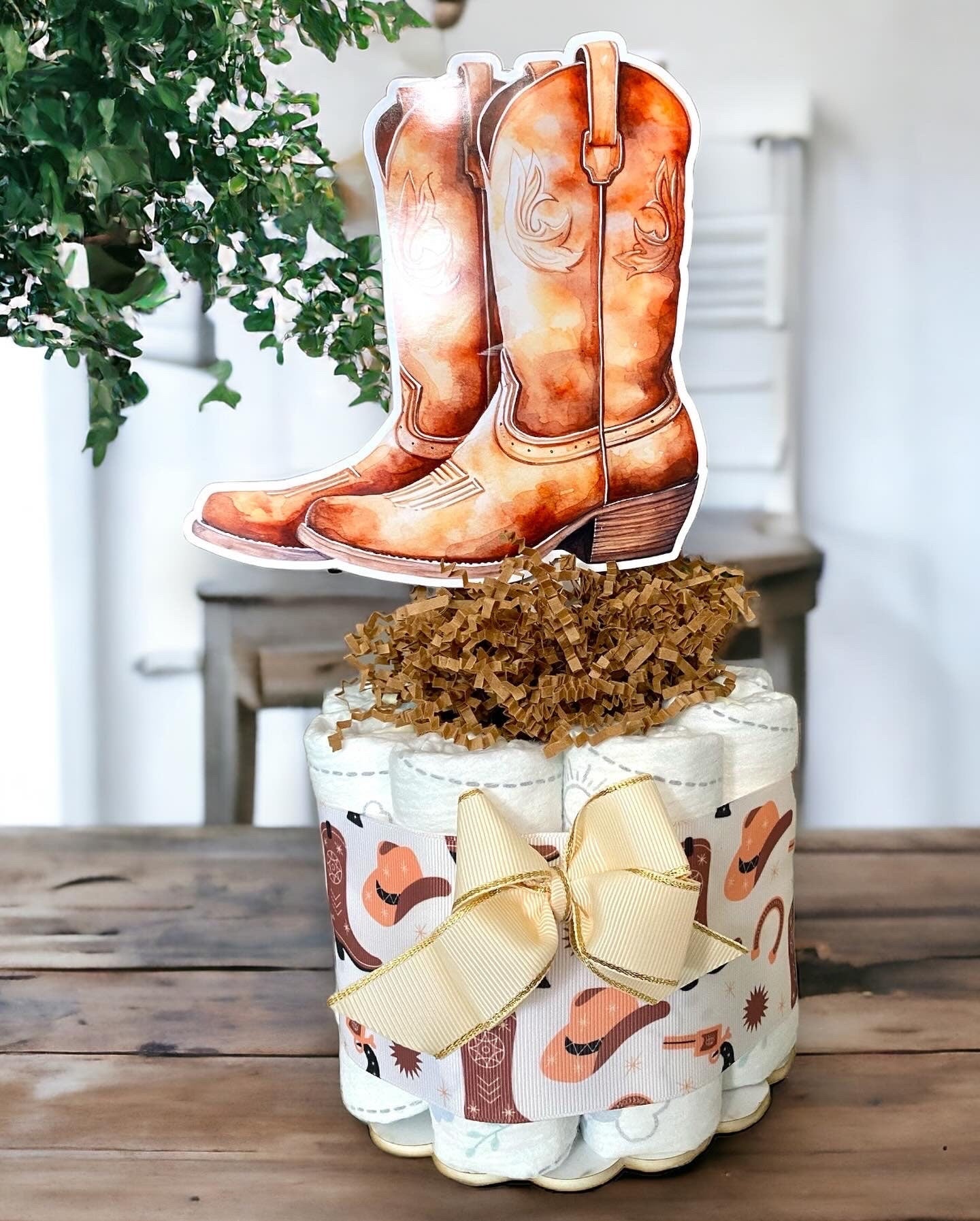 Cowboy Western Mini Diaper Cake Set Baby Shower, Baby Shower Centerpieces Decorations, Boy Room Nursery Decor, New Mom Gifts - S00020