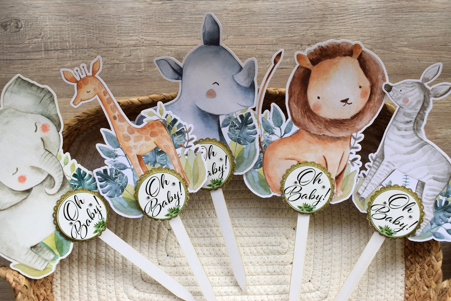 Boho Safari Cake Toppers, Baby Shower Party, Baby Shower Centerpieces Decorations, Boy Room Nursery Decor, New Mom Gifts - S0001