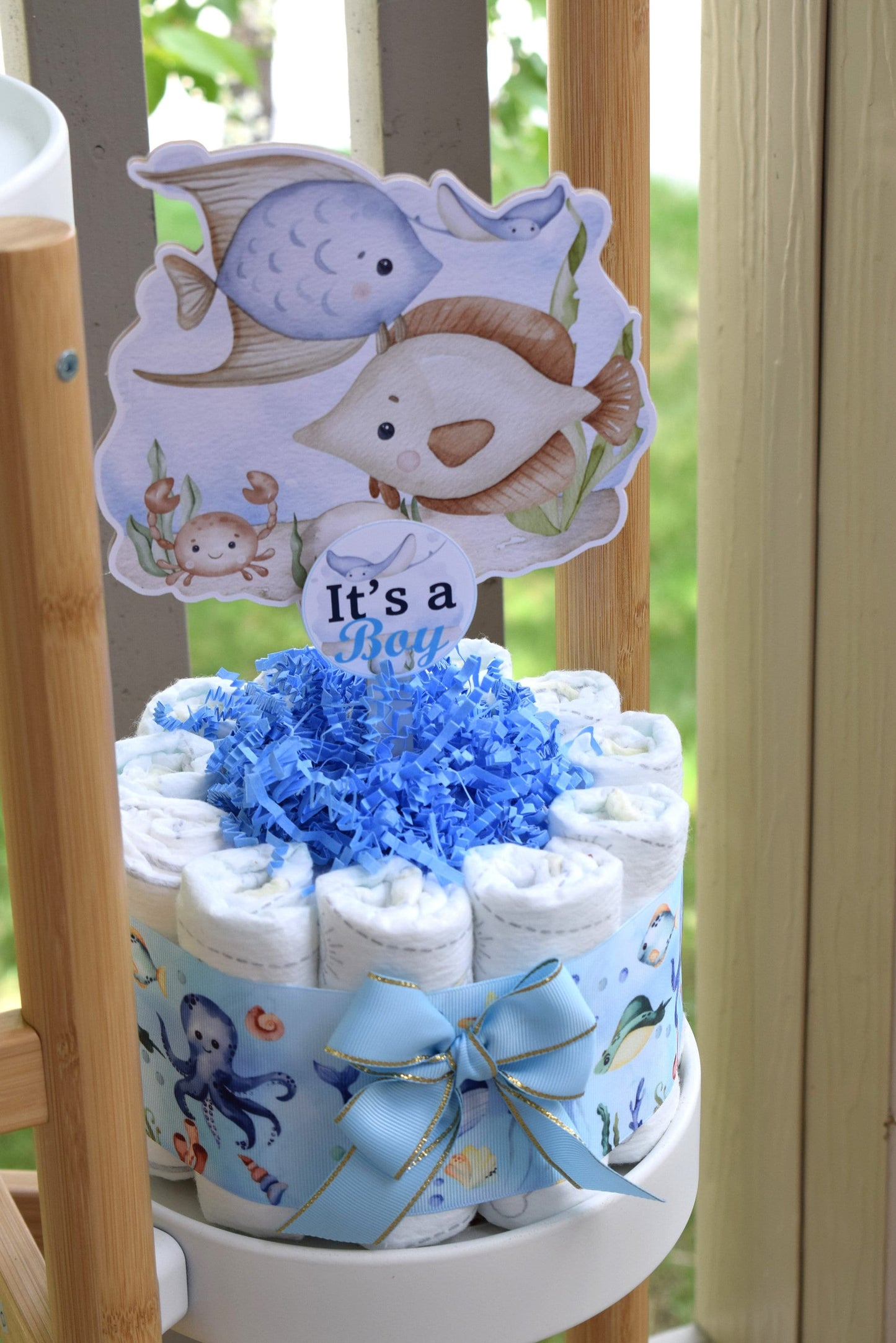 Under The Sea Mini Diaper Cake Set Baby Shower, Octopus Baby Shower Centerpieces Decorations, Boy Room Nursery Decor, New Mom Gifts - S00015