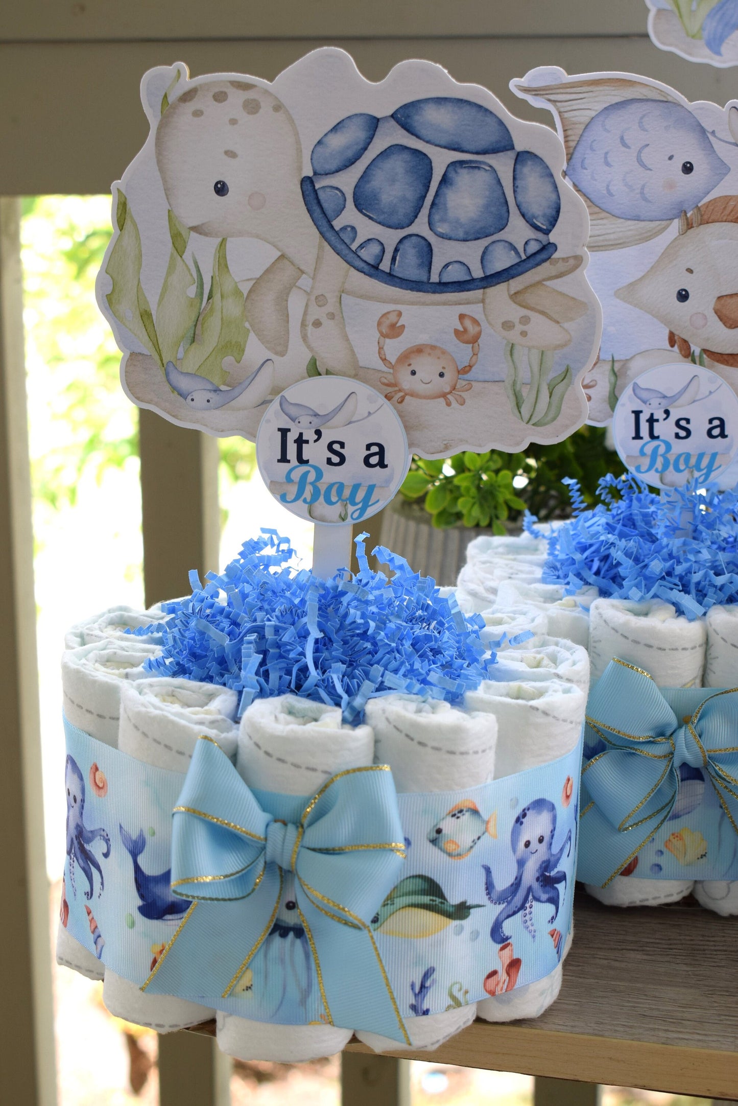 Under The Sea Mini Diaper Cake Set Baby Shower, Octopus Baby Shower Centerpieces Decorations, Boy Room Nursery Decor, New Mom Gifts - S00015