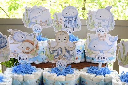 Under The Sea Mini Diaper Cake Set Baby Shower, Octopus Baby Shower Centerpieces Decorations, Boy Room Nursery Decor, New Mom Gifts - S00015