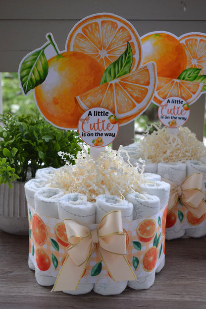 A Little Cutie Mini Diaper Cake Baby Shower, A Little Cutie Is On The Way, Orange Diaper Cake, Centerpiece Decor, Room Nursery, New Mom Gift