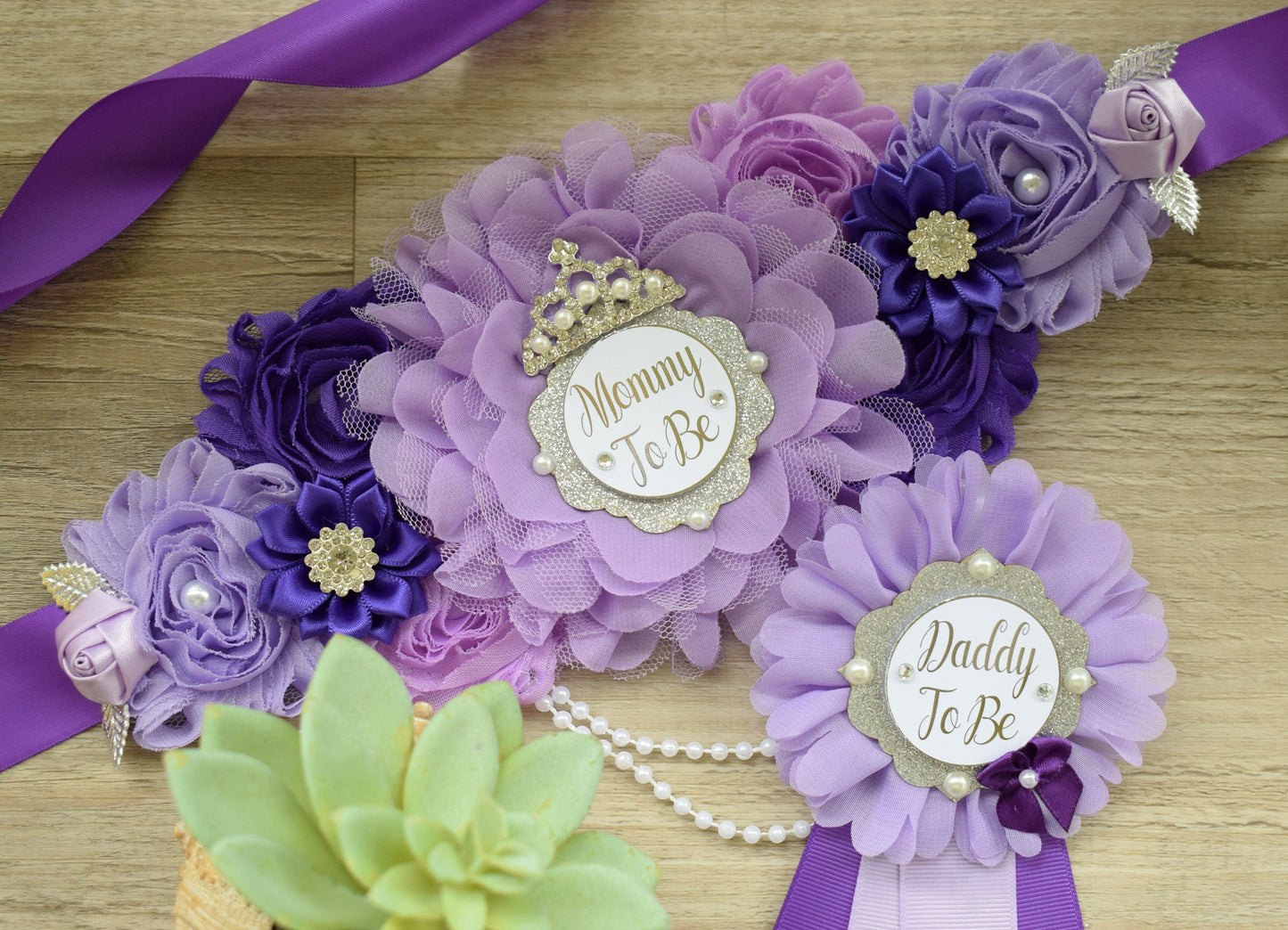 Purple Lavender Maternity Sash, Purple Lilac Silver Mommy To Be Maternity Sash, Daddy To Be Pin, Purple Big Sister Pin, Custom