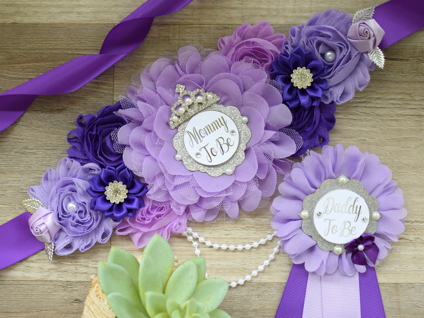 Purple Lavender Maternity Sash, Purple Lilac Silver Mommy To Be Maternity Sash, Daddy To Be Pin, Purple Big Sister Pin, Custom