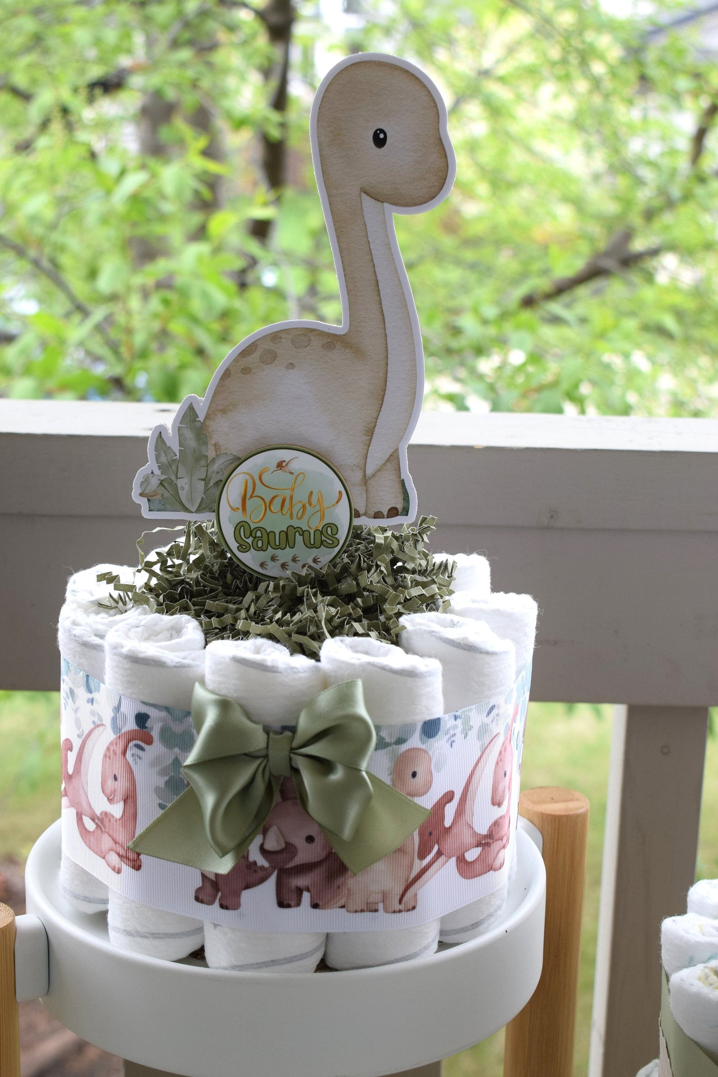 Boho Dinosaur Mini Diaper Cake Set Baby Shower, Neutral Dinosaur Centerpieces Decorations, Boy Room Nursery Decor, New Mom Gifts - S0002