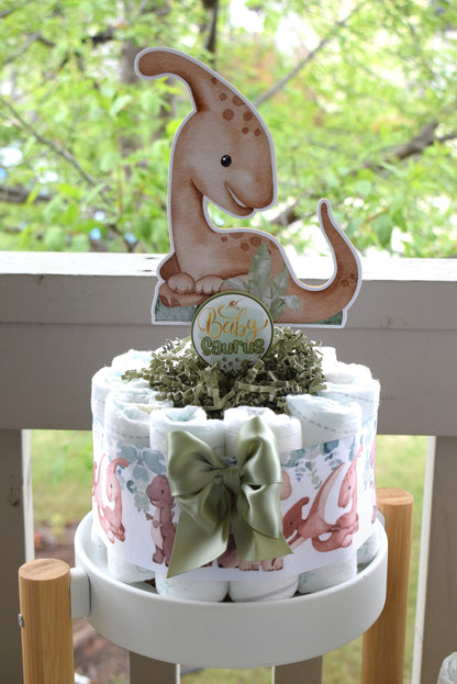 Boho Dinosaur Mini Diaper Cake Set Baby Shower, Neutral Dinosaur Centerpieces Decorations, Boy Room Nursery Decor, New Mom Gifts - S0002