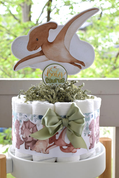 Boho Dinosaur Mini Diaper Cake Set Baby Shower, Neutral Dinosaur Centerpieces Decorations, Boy Room Nursery Decor, New Mom Gifts - S0002